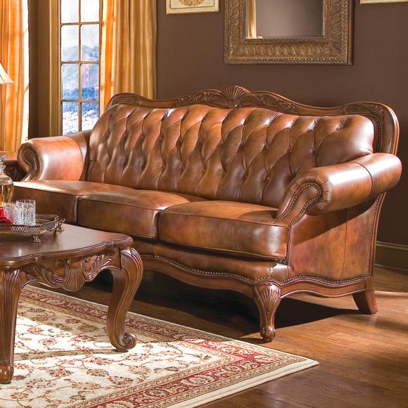 Leather sofa with wood arms deals